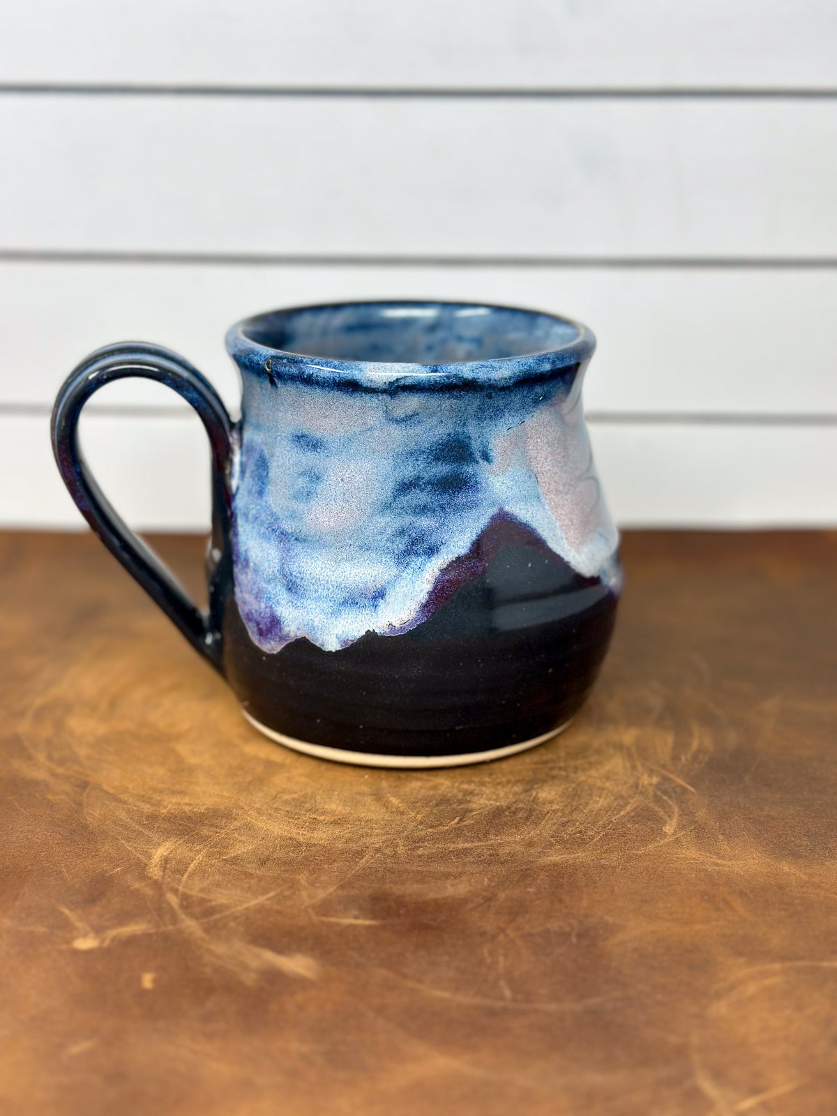 Rounded Blue and Black Pottery Mug