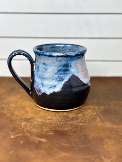 Rounded Blue and Black Pottery Mug