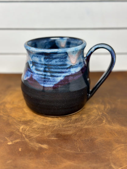 Rounded Blue and Black Pottery Mug