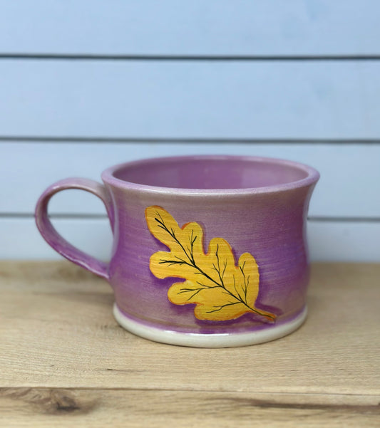 Soup Mug with Hand Painted Oak Leaf