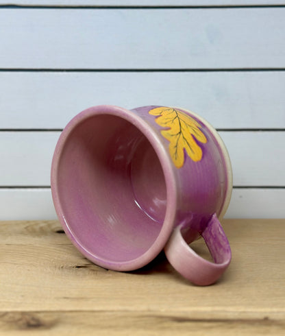 Soup Mug with Hand Painted Oak Leaf
