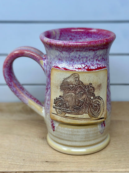 Ceramic Bigfoot on Motorcycle Logo Mug