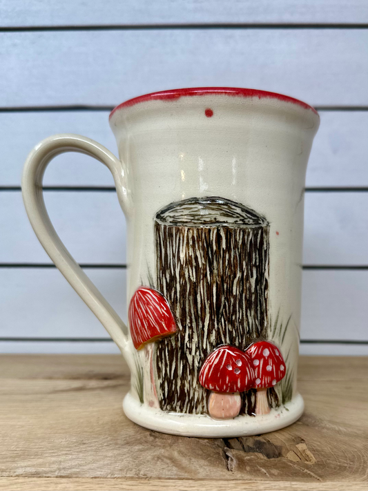 Ceramic Mug with Hand Painted Tree Stump and Mushrooms image 0